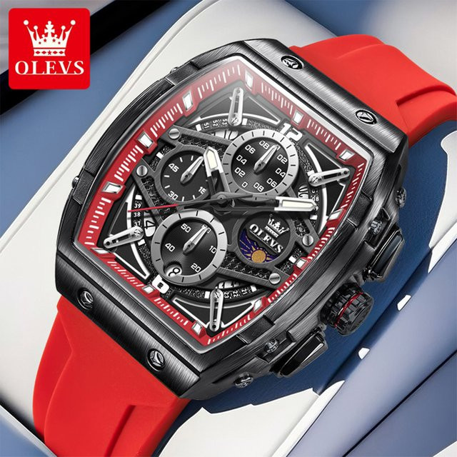 OLEVS Chronograph, Quarz, Silikonarmband, Schwarz, Herren - Bild 1