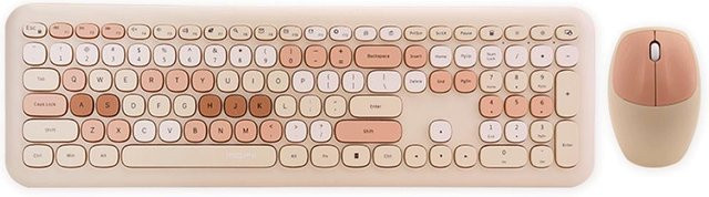 Mofii 666 Kabelloses Tastatur-Maus-Set mit 110 Tasten und rundem Punktdesign in Beige - Bild 1