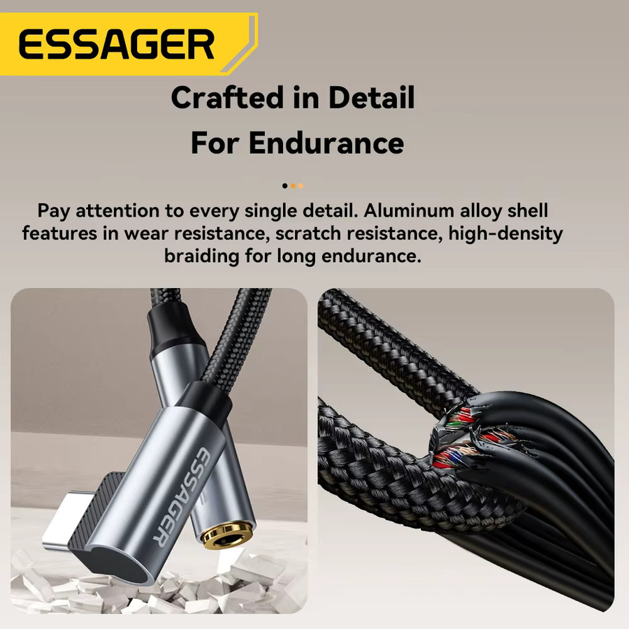 Essager L-förmiger USB-C auf 3,5 mm Klinkenadapter für iPhone 16, 15 und Samsung sowie Lightning auf 3,5 mm Kopfhöreradapter für iPhone 14, 13 - Bild 3