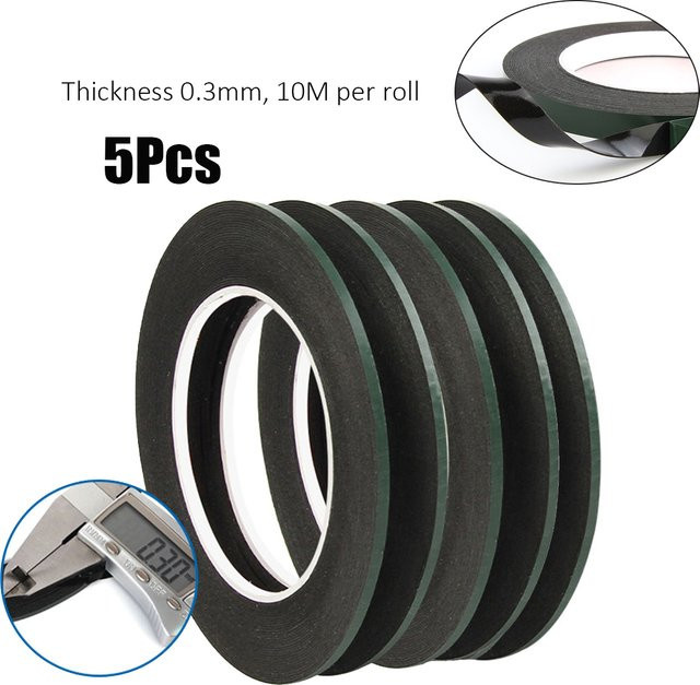 5er Set doppelseitiges starkes Schaum-Klebeband für Samsung gebogene Bildschirme und Glasabdeckungen in Schwarz, Stärken: 2mm, 3mm und 5mm - Bild 1