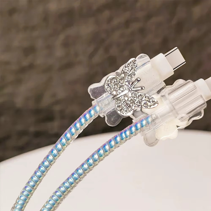 Bunte Schmetterling Schutzhülle für iPhone 20W Schnellladegerät mit USB-C Kabel-Organizer zur Vermeidung von Kabelbrüchen, Multicolour - Bild 2