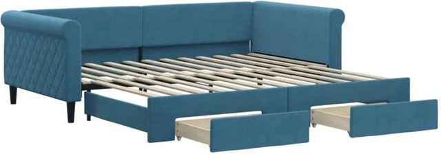 vidaXL Tagesbett aus Samt in Blau mit ausziehbaren Schubladen und Schlaffunktion, B/T/H: 100–120 x 200 x 68 cm - Bild 1