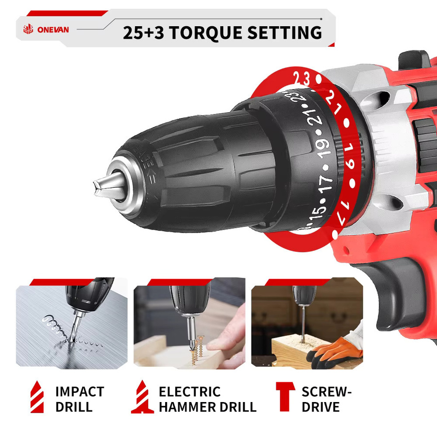 ONEVAN Akku-Bohrmaschine 500W mit 38N.M Drehmoment und Werkzeugset kompatibel mit Makita-Akku-Pin - Bild 5