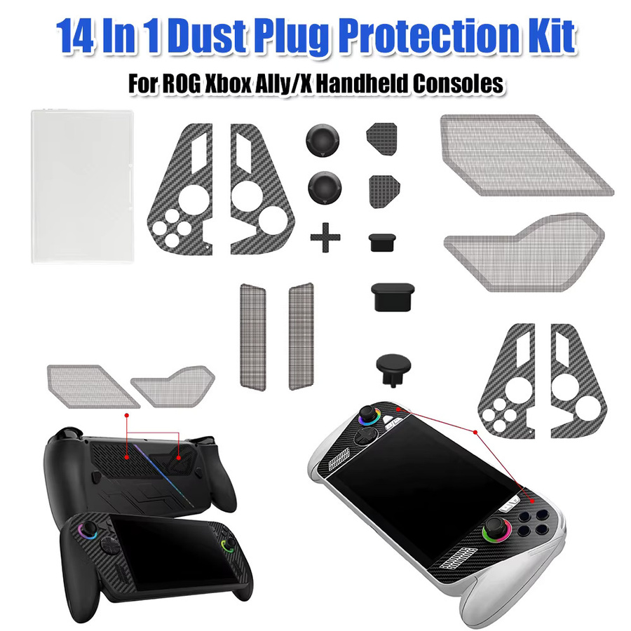 LAIMANEI 14-in-1 Vollschutz-Set für ROG Ally/X in Schwarz mit Panel-Aufkleber und Silikon-Joystick-Kappen - Bild 2