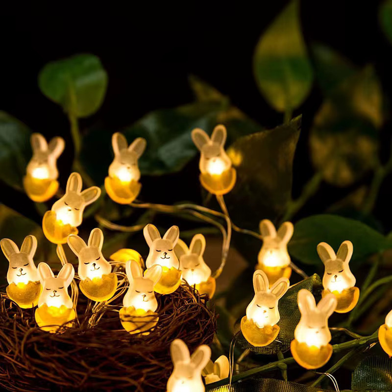 WEIGAO LED Oster Lichterkette mit 20 bunten Motiven wie Kaninchen, Karotten, Küken und Eiern, 2 m Länge, Mehrfarbig - Bild 3