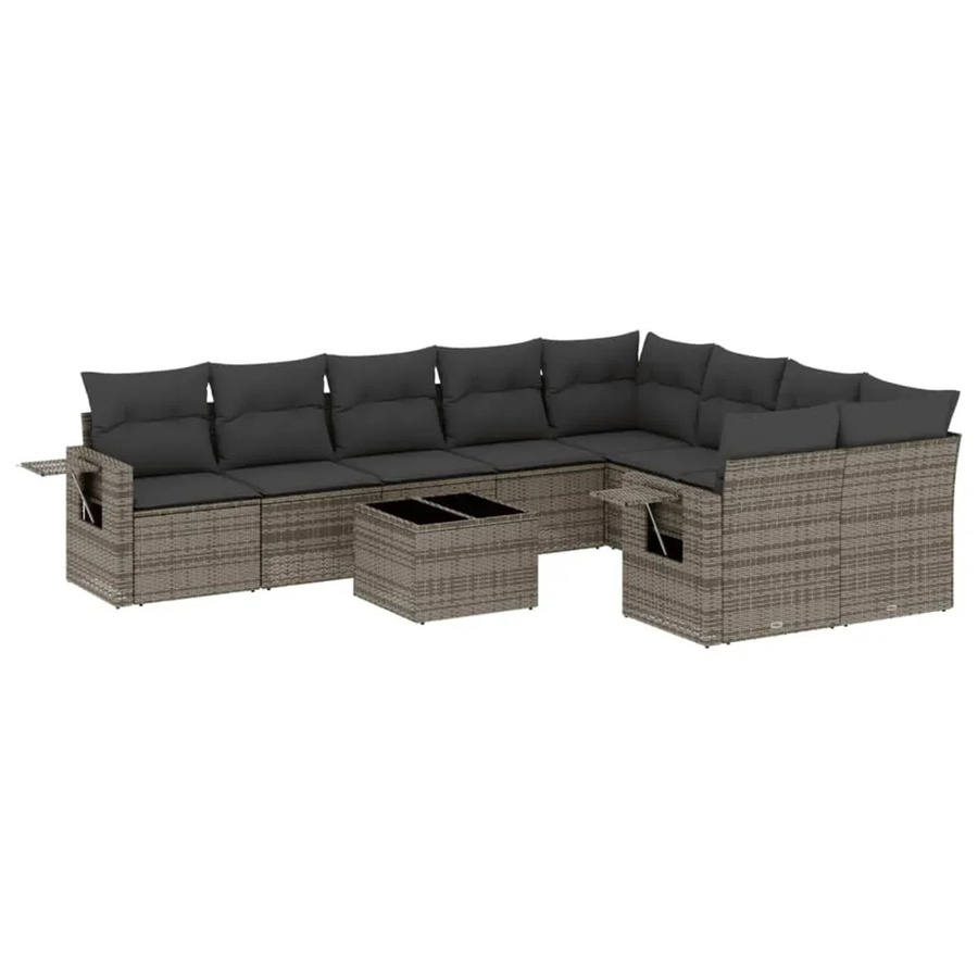 vidaXL 10-tlg. Garten-Sofagarnitur in L-Form aus Polyrattan mit Kissen in Grau - Bild 2