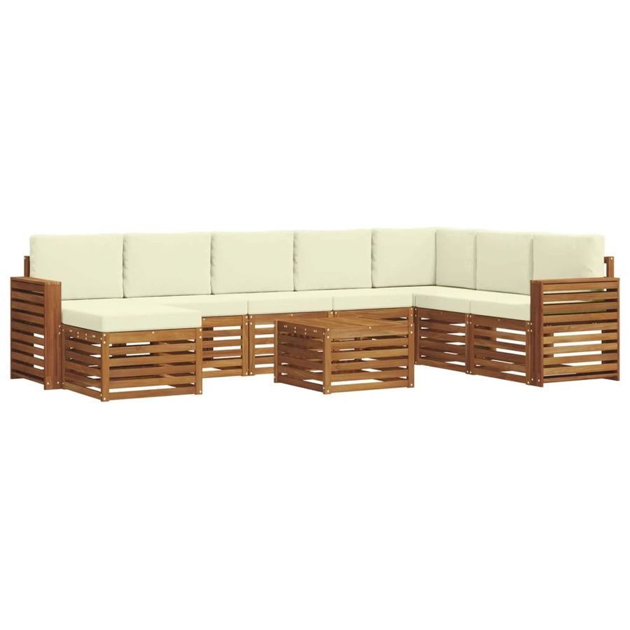 vidaXL Sofagarnitur 9-teilig aus Massivholz Akazie in Natur und Creme mit Polsterung und Kissen - Bild 2