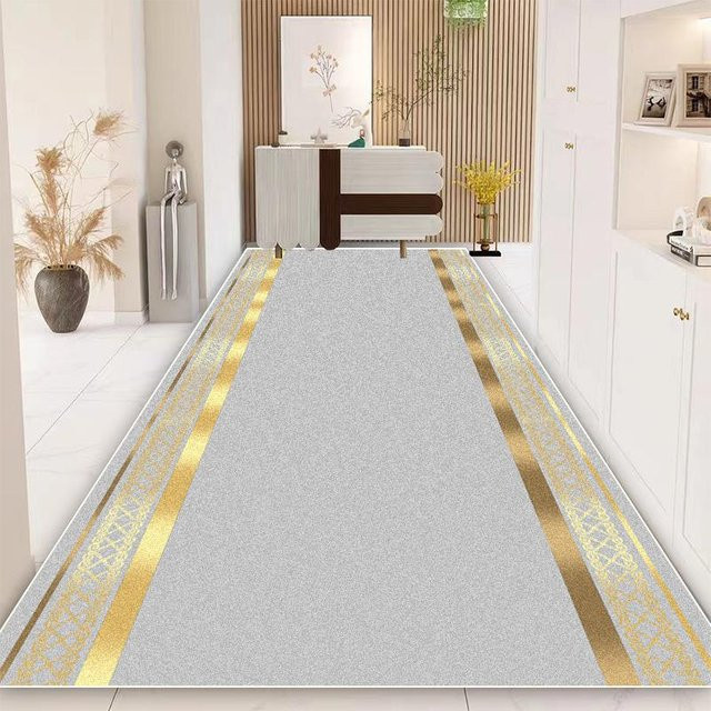 Karpetti Flur Teppich in Gold und Grau, moderner Hallenläufer mit geometrischem Design, rutschfest und waschbar, B/T: 160 x 200 cm - Bild 1