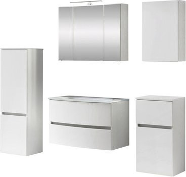 HELD MÖBEL Waschtisch-Set KOPENHAGEN in Weiss, 7-teilig, modern mit LED-Beleuchtung - Bild 1