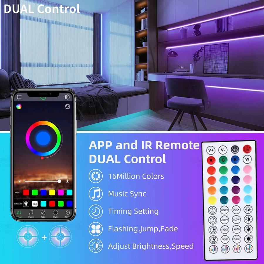 GHUSTAR RGB LED-Streifen mit App- und Fernbedienung, musiksynchron und Bluetooth, Mehrfarbig - Bild 3