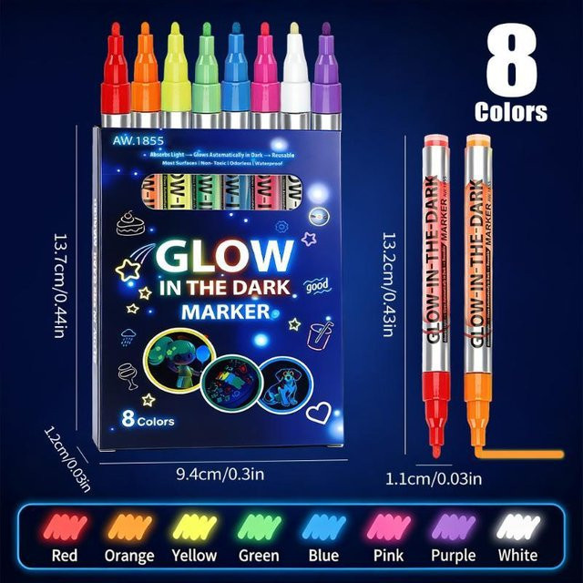 Candi Fluoreszierende Leuchtende Marker Set in 8 Farben, Wasserdichte DIY Bastelstifte für kreative Kunstwerke - Bild 1