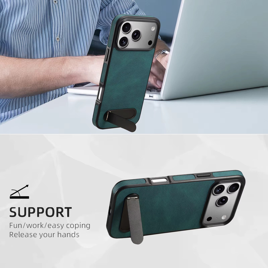Denior Retro PU-Leder Handyhülle mit magnetischer kabelloser Ladefunktion und versteckter Halterung für iPhone 17/16/15/14/13 Pro Max Plus Air in Blau - Bild 2