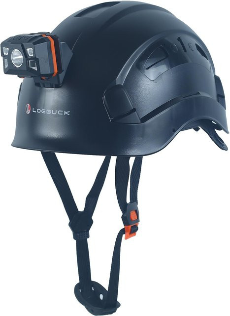 LOEBUCK Schutzhelm mit Schutzbrille und LED-Scheinwerfer in Schwarz, Industrieller Hartschalenhelm nach EN 397, verstellbar 53-64 cm - Bild 1