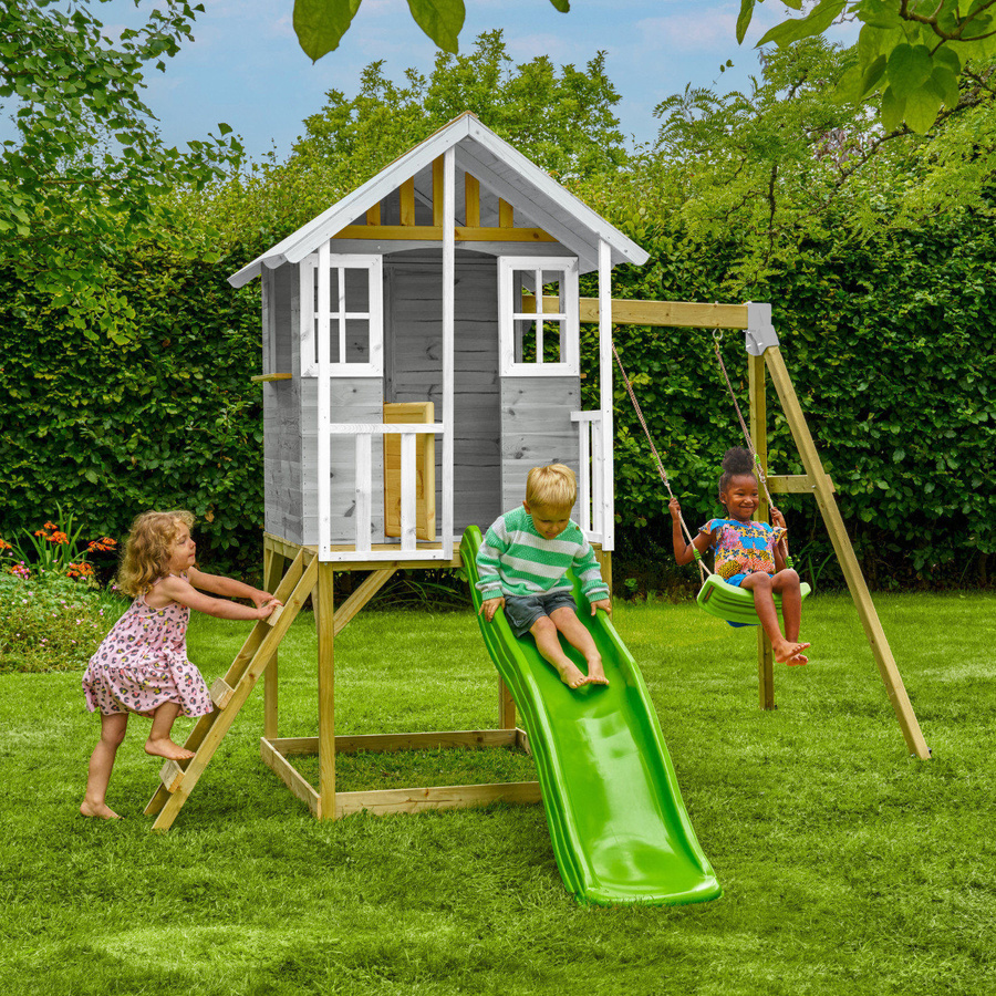 Zwerkules Spielhaus Valli 2 in Natur und Grau mit Rutsche und Schaukel, B/T/H: 352 x 280 x 244 cm - Bild 3