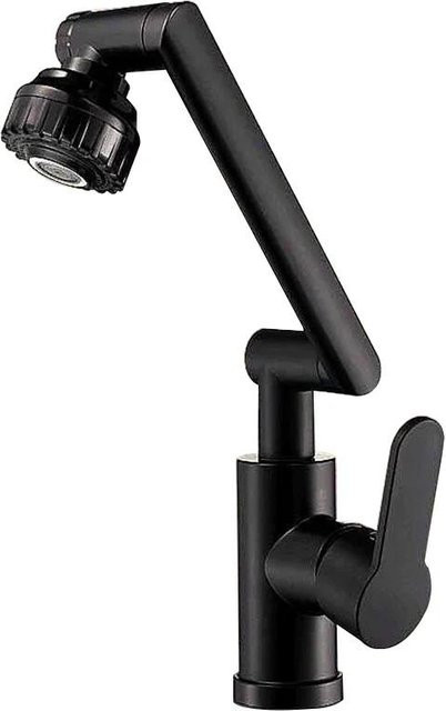 Universeller drehbarer Dual-Modus Wasserhahn mit mechanischem Arm für Küche und Badezimmer, Matt Schwarz - Bild 1