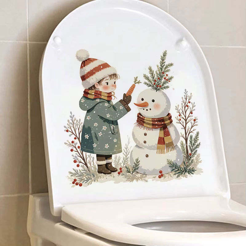 BRUP Weihnachts Schneemann WC Deckel Aufkleber aus PVC, abnehmbarer Badezimmer Dekor in Multicolour - Bild 4
