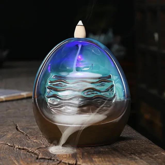 MINIDEAL Keramik LED Räucherstäbchenhalter Wasserfall mit 20 Räucherkegeln als Aromatherapie Ornament zur Wohndekoration - Bild 1