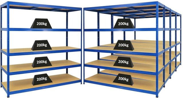 5x PROREGAL Schwerlastregal Giant Elephant Set, Blau, H x B x T: 180 x 180 x 60 cm, mit verstellbaren MDF-Holzböden und pulverbeschichtetem Metallgestell - Bild 1