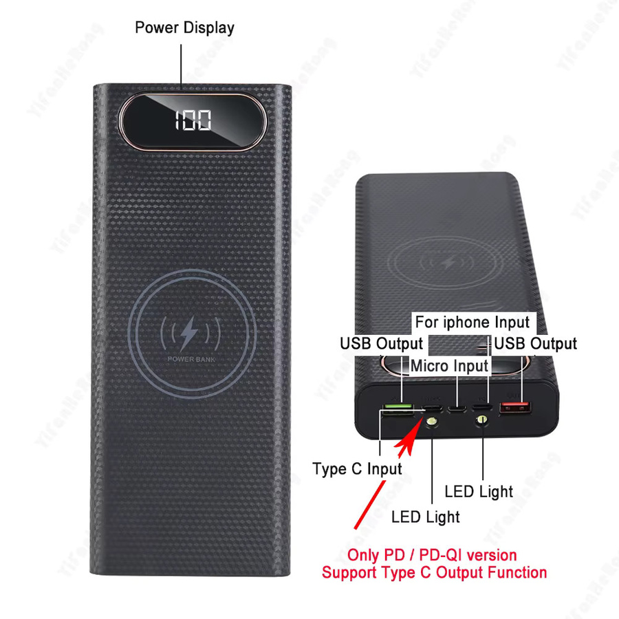 YiFanHeRong DIY Power Bank Gehäuse für 8x 21700 Batterien mit Dual USB und Type-C, Schwarz - Bild 3