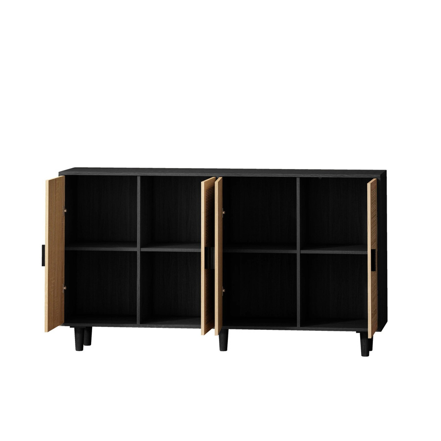 okwish Schrank mit Rattan Türen für dein Wohnzimmer in Schwarz, B/T/H: 158 x 40 x 88 cm - Bild 2
