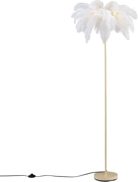 QAZQA Art-Deco-Stehleuchte in Beige mit weißen Federn - Bild 1
