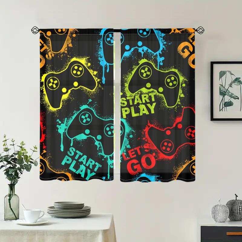 2er-Set halbtransparente Vorhänge mit Gamecontroller-Print in Multicolour, B: 150 cm, H: 166 cm - Bild 4