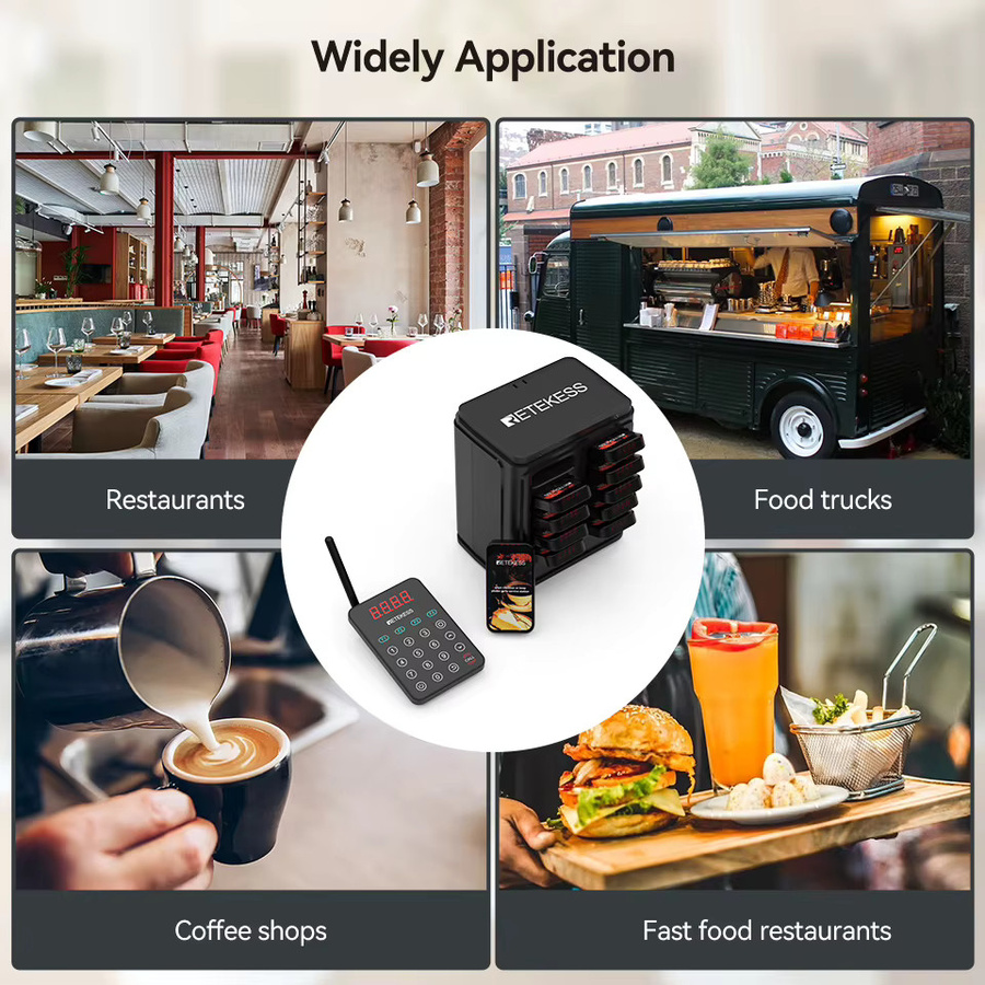 RETEKESS TD177 Drahtloses Restaurant-Rufsystem mit Blinkenden Pager-Buzzern in Schwarz - Bild 6