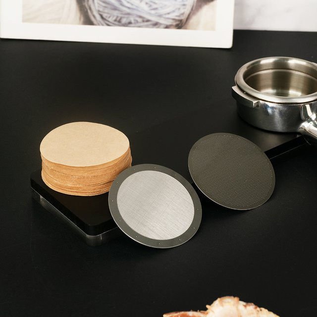 Dalinwell Espresso-Siebscheibe aus Edelstahl mit Einweg-Kaffeefilterpapier, silber, rund, kompatibel mit AeroPress Kaffeemaschinen - Bild 1