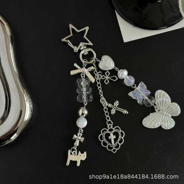 Taschenanhänger Schmetterling, Bär, Kreuz, Perle, Silber, Unisex - Bild 1
