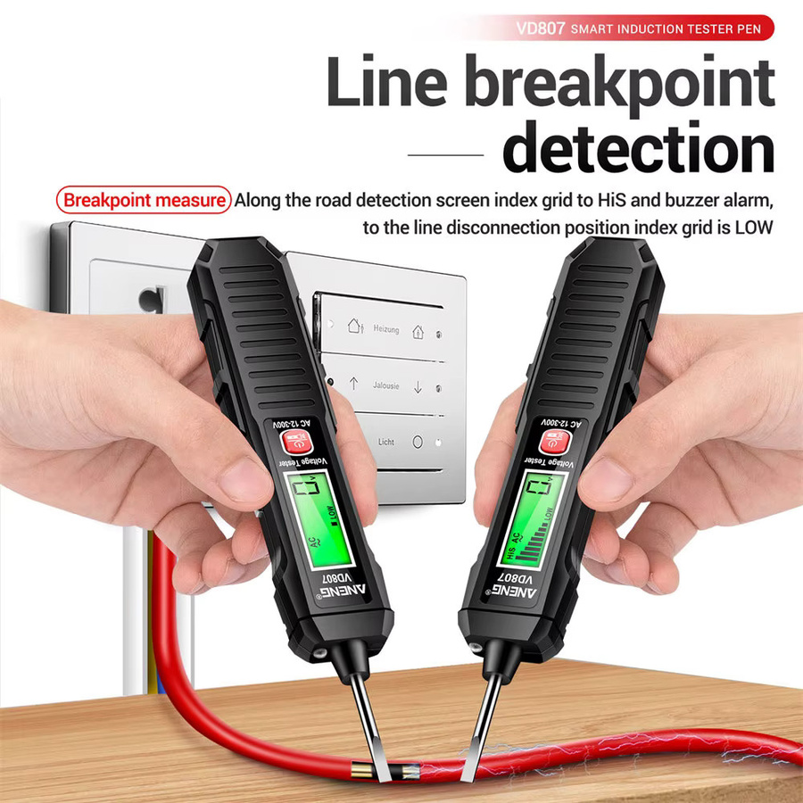 ANENG Berührungsloser Spannungsdetektorstift mit Digitalanzeige, hochpräziser Spannungsprüferstift für AC 12–300 V, Schwarz - Bild 4