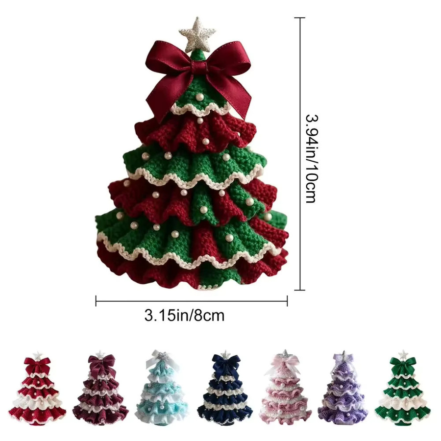 HOCOSHINE DIY Weihnachtsbaum-Set zum Häkeln mit Schleife und Kunstperlen-Dekor in Rot, Grün und Multicolour - Bild 2