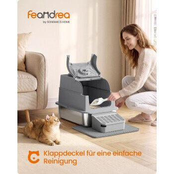Feandrea Katzenklo aus Edelstahl mit 2 Eingängen, geschlossene Katzentoilette, Dunkelgrau, B/T/H: 61 x 46 x 41 cm - Bild 2