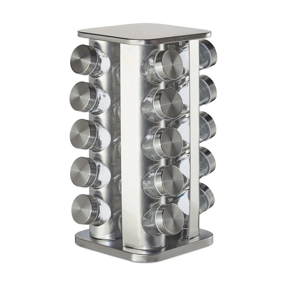 Relaxdays Gewürzkarussell aus Edelstahl in Silber mit 20 Gläsern, drehbar, Höhe: 34 cm, Breite: 19 cm - Bild 2