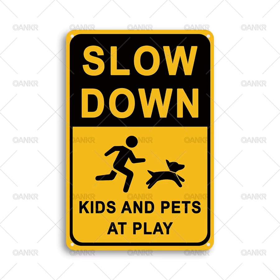 OANKR Vintage Slow Down Metallschild in Gelb als Retro Sicherheitswarnung Wandkunst für Kinder und Haustiere, B/H: 30,0 x 20,0 cm - Bild 1