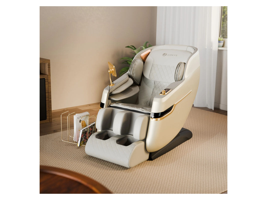Juskys Massagesessel Naxos in Weiß/Hellgrau mit LCD-Bedienung, Bluetooth, USB und Heizung aus PU-Leder - Bild 2