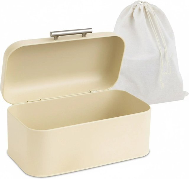 Relaxdays Brotkasten aus Metall in Beige mit Deckel und Brotbeutel, B/T/H: 30 x 15,5 x 21 cm - Bild 1
