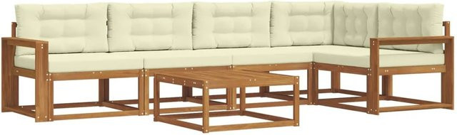vidaXL Outdoor-Sofagarnitur 6-teilig aus Akazienholz mit Kissen in Natur und Creme - Bild 1