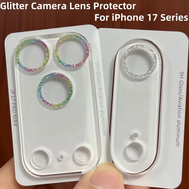 Glitzer Kameraobjektivschutz für iPhone 17 Pro Max und iPhone 17 Air in Pink und Multicolour mit Diamond Design - Bild 1