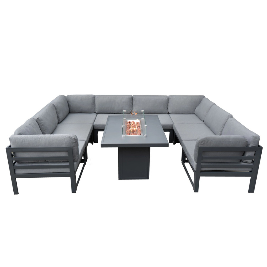 Monstershop Modulares Gartenlounge Set mit integrierter Feuerstelle in Grau aus Aluminium und Polyester, B/T/H: 300 x 225 x 107,2 cm - Bild 2