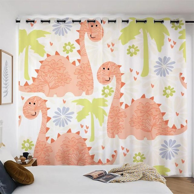 Yiran Furniture Verdunkelungsvorhänge mit Cartoon Dinosaurier Motiv für Kinderzimmer, 2er-Set, Mehrfarbig, B: 55 cm, H: 120 cm - Bild 1