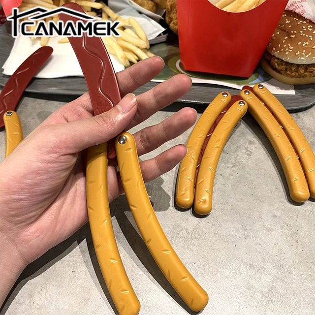 CANAMEK 3D-Druck Schwerkraft Hot Dog Schmetterling Messer Banane Rettich Messer Modell Push-Karte Dekompression Spielzeug - Bild 1