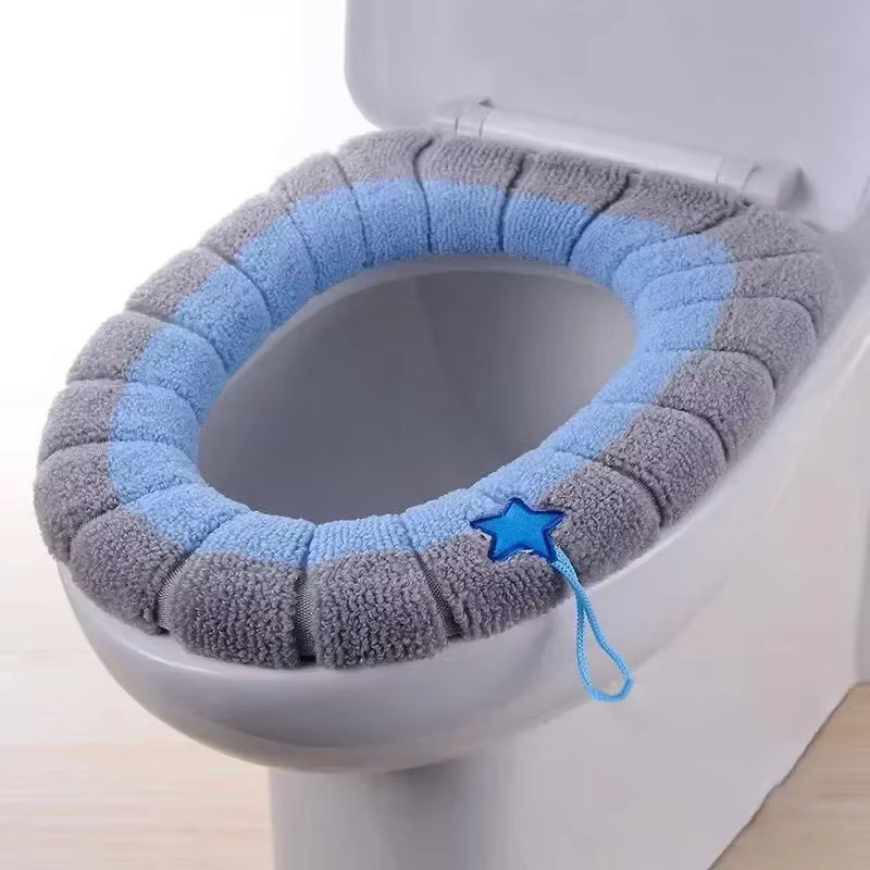 vvocci O-förmige Toilettensitzauflage aus dickem Strickgewebe, blau, waschbar - Bild 2