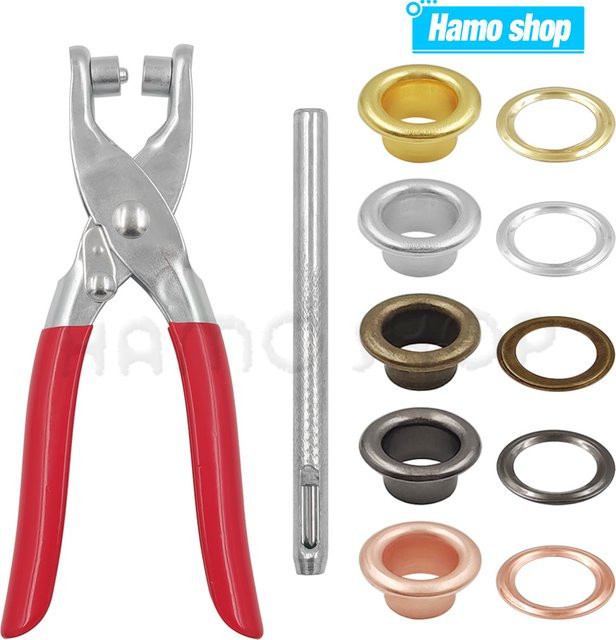 Hamoshop Ösen-Set mit 4 mm Metallösen und Lochzange für Lederhandwerk in Silber - Bild 1