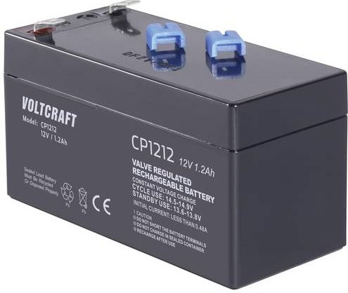 Voltcraft Bleiakku CE12V/1,2Ah VC-12713955 Blei-Vlies AGM in Schwarz, B/H/T: 97 x 58 x 43 mm, Flachstecker 4,8 mm, wartungsfrei - Bild 1