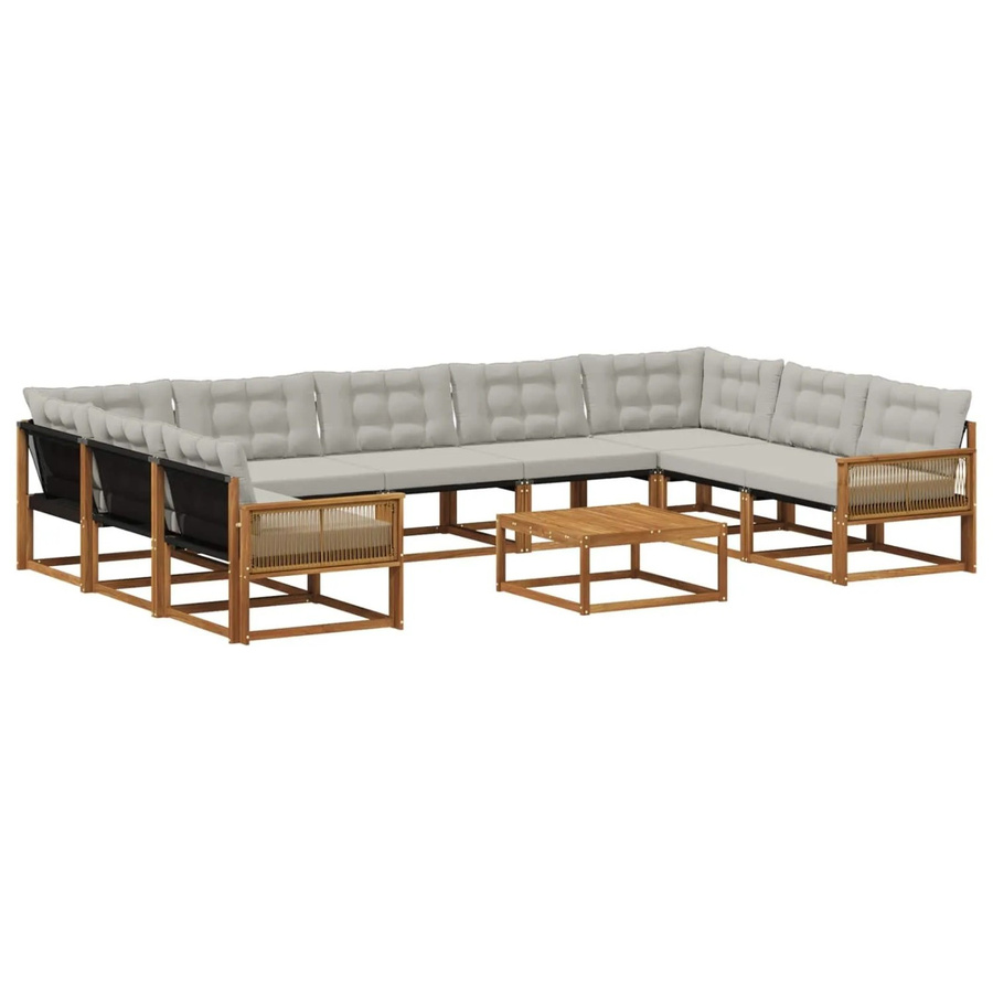 vidaXL Outdoor-Sofagarnitur in U-Form aus massivem Akazienholz mit 10 Kissen in Natur und Hellgrau - Bild 2
