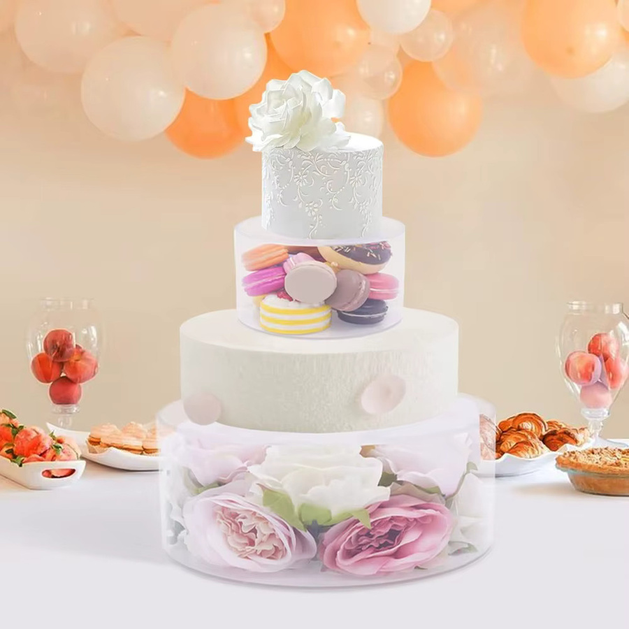 Bymaocar Acryl-Kuchenständer Set, 2-teilig, transparent, runde Kuchentellerhalter für Dessert und Tischdekoration, Durchmesser: 15,24 cm und 25,4 cm - Bild 2