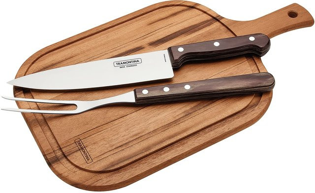 Tramontina Grillbesteck aus Polywood und Edelstahl mit Schneide, 3-teilig, Dunkelbraun, spülmaschinenfest - Bild 1