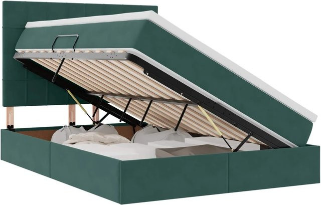 vidaXL Bett mit Stauraum und LED in Dunkelgrün aus Samt mit USB-Anschluss, B/T/H: 140 x 200 x 144 cm - Bild 1