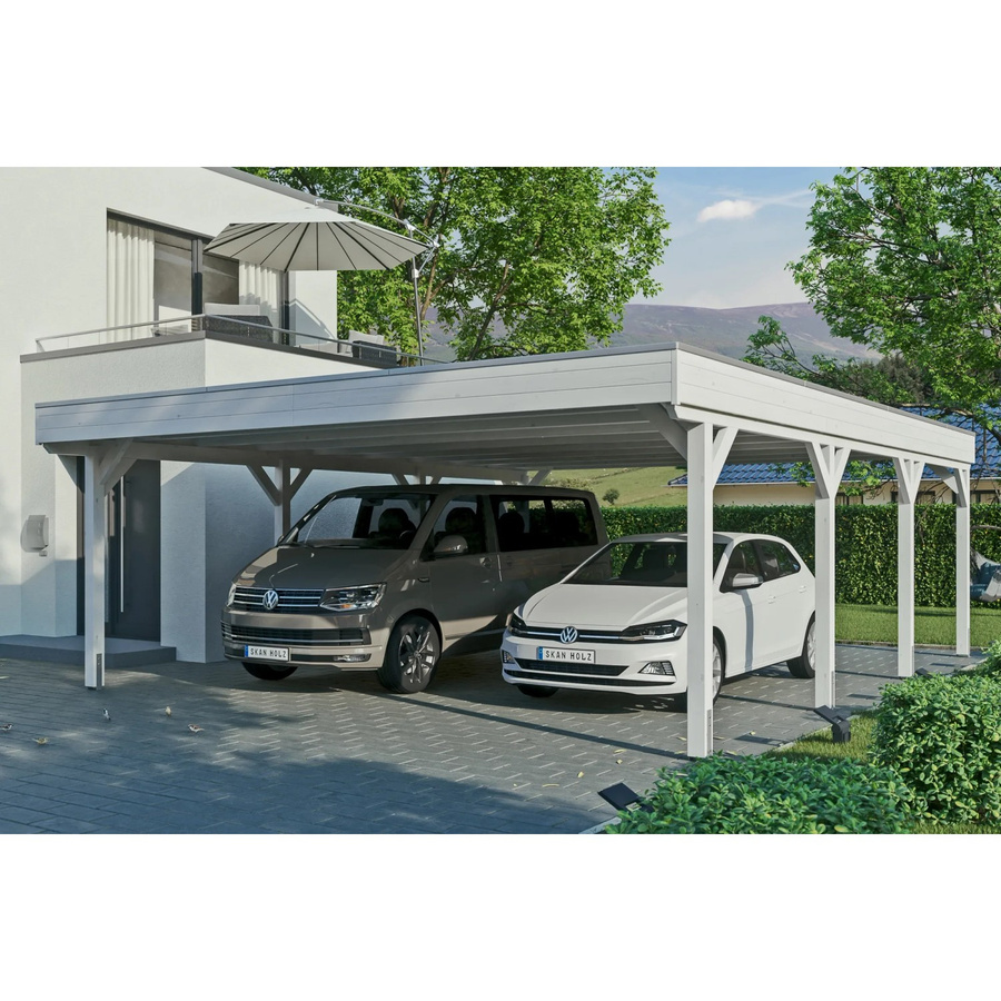Skan Holz Carport Grunewald aus Fichten-Leimholz mit EPDM-Dach in Weiß, B: 622 cm, T: 796 cm, H: 255 cm - Bild 2