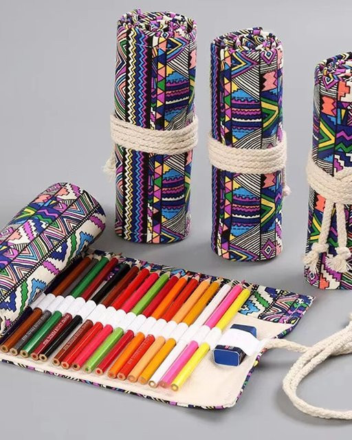Rollbares 48-Loch-Federmäppchen aus Segeltuch in Multicolour für Schule und Studium - Bild 1